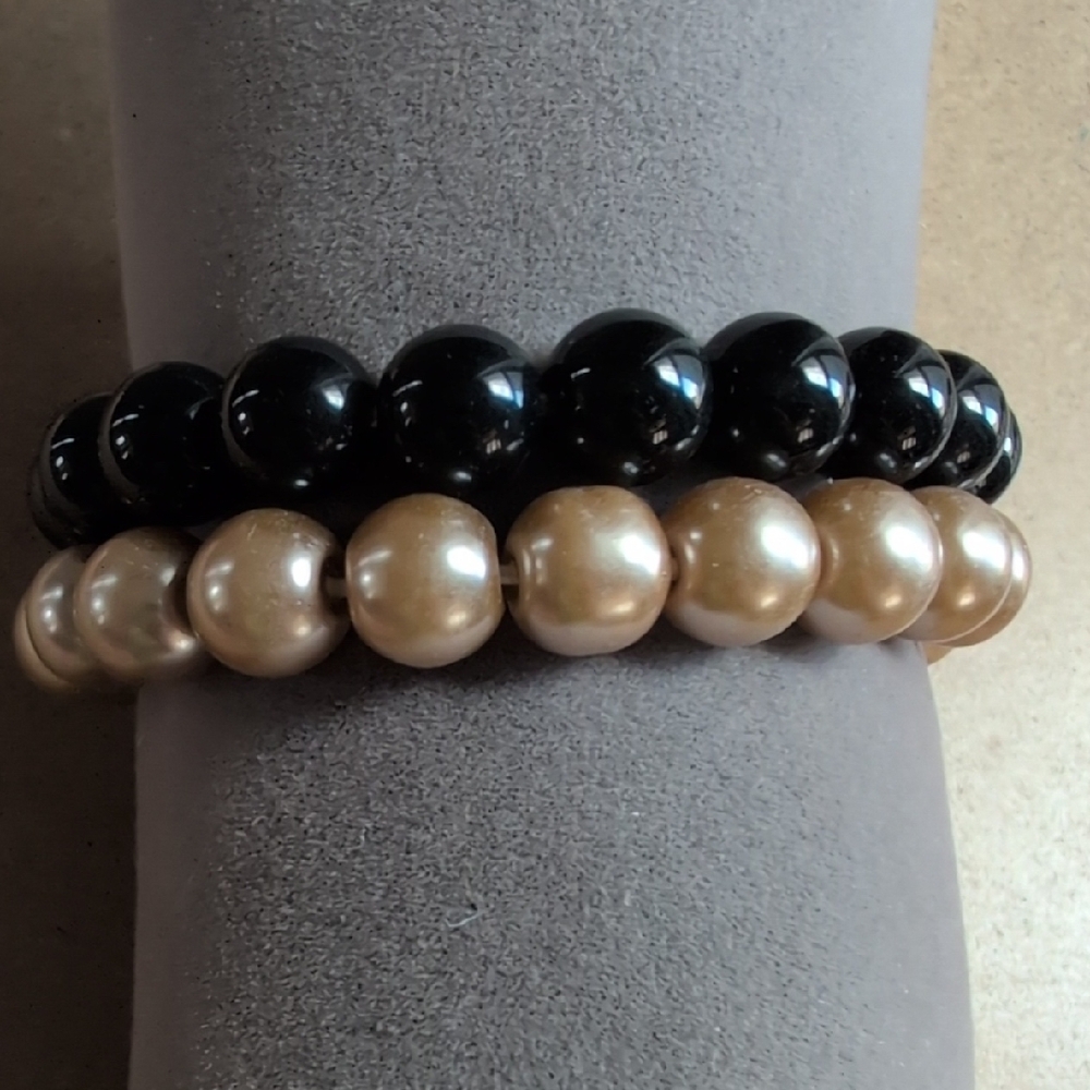 Elegant Black and Gold Beaded Bracelet Set